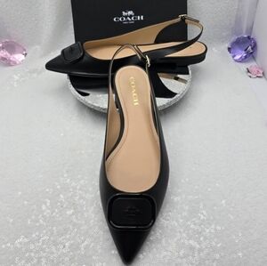 Coach Veda Classic Slingback Flats Black Leather